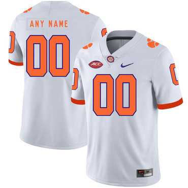 Mens Clemson Tigers White Customized Nike College Football Jersey